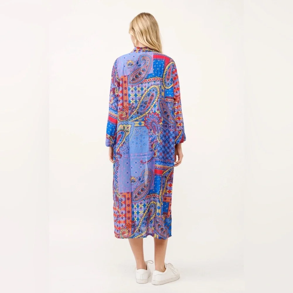 Raj Eva Paisley Mosaic Print Duster OS & Drawstring Pant Set; Size Large~NWT - Picture 5 of 16